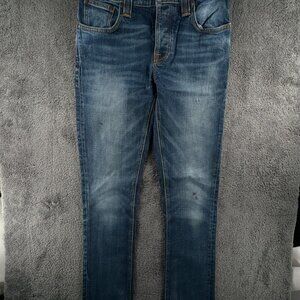 Nudie Jeans Blue Denim Trousers Designer Size 28x32 Grim Tim Org Teal Blue Adult
